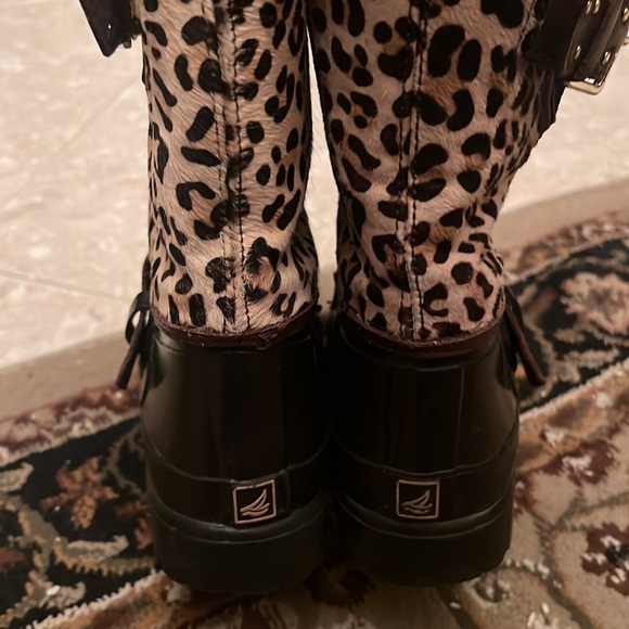 Sperry Top-Sider Falcon Brown/Leopard Pony Boot Cow Leather Fleece Lined Size 7 - Picture 4 of 8